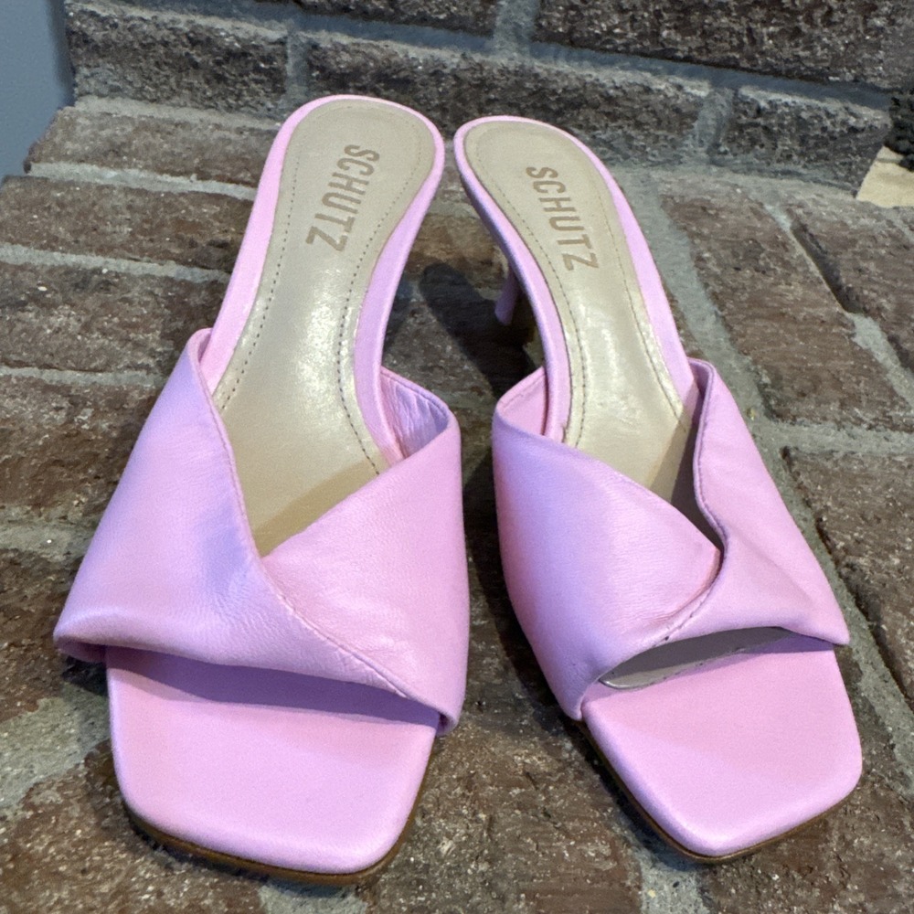 Schutz Womens Cecily Light Pink Leather Slip On Kitten Heels Sandals Size 5.5B - Picture 2 of 16